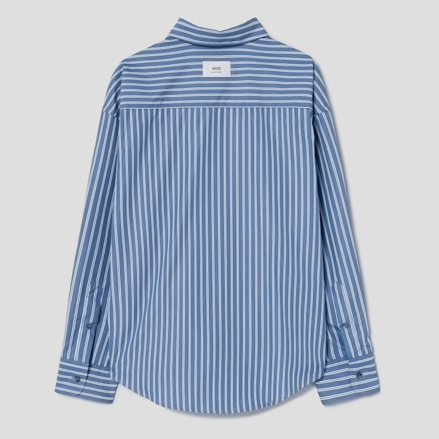 ami Ami Label Striped Boxy Shirt – Navy
