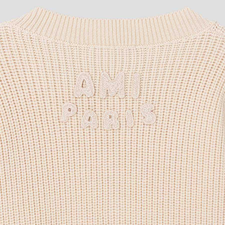 ami Adc Croche Ribbed V Neck Sweater – Cream