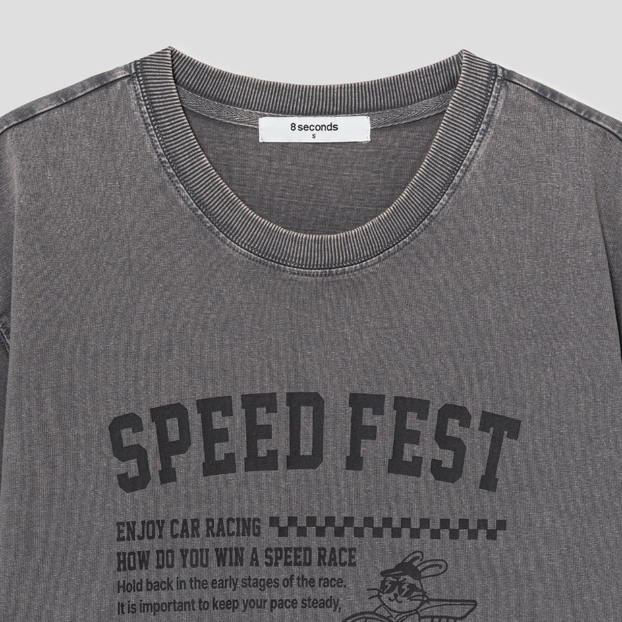 8 seconds Garment-Dyed Graphic Oversized Short Sleeve T-Shirt — Ash