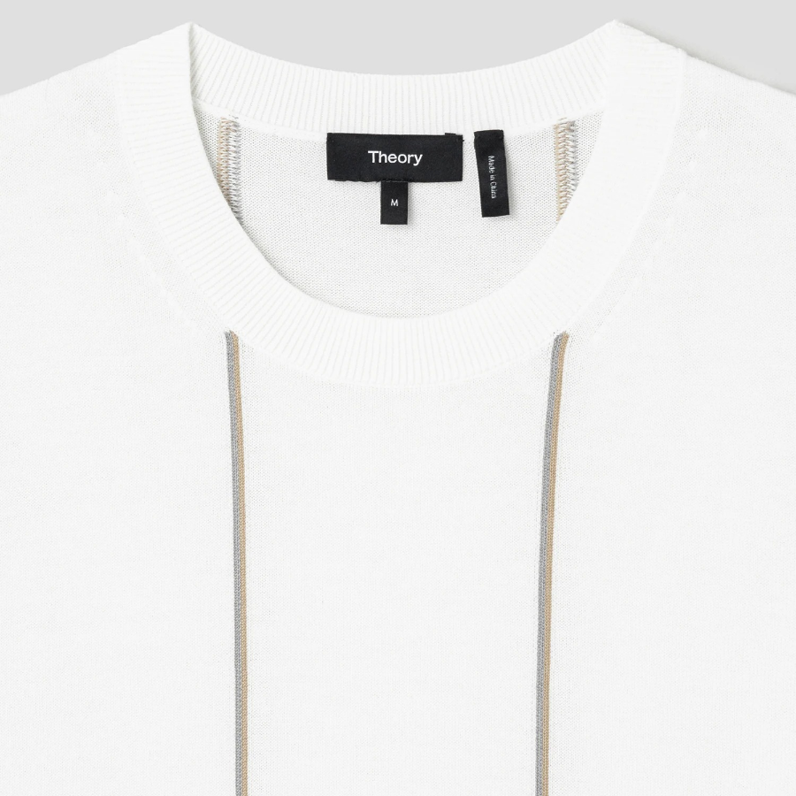 Theory Men Tactile Cotton Stripe Crew Neck Sweater - White Multi