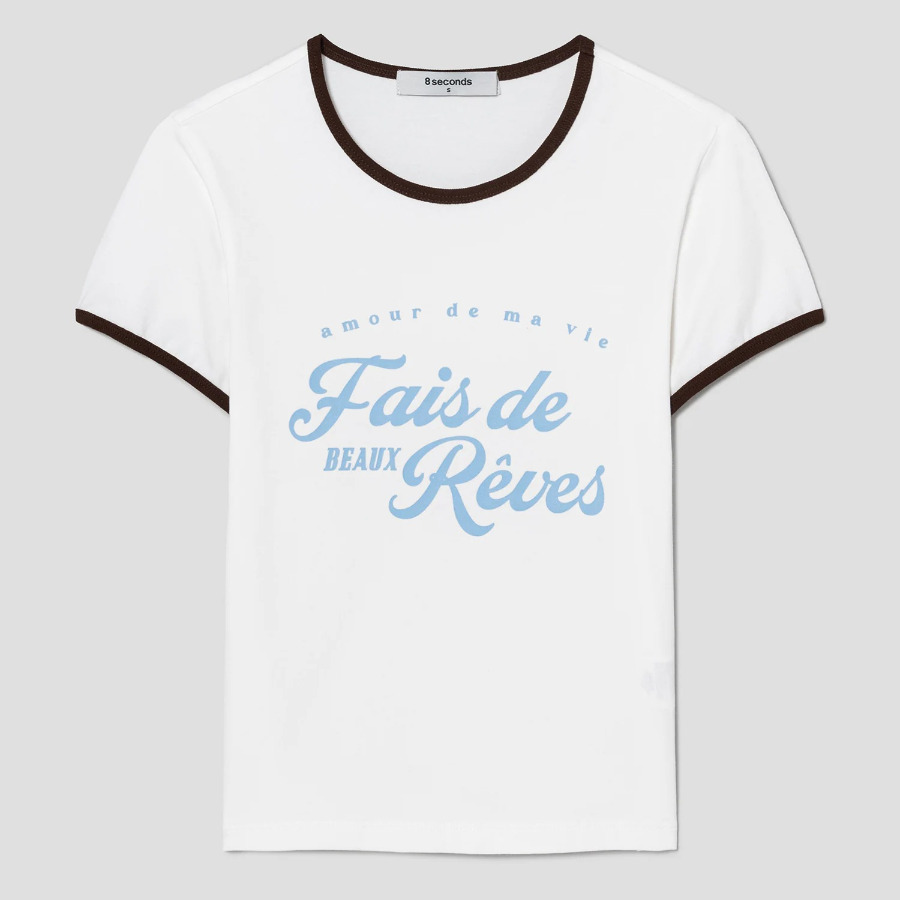 8 seconds Contrast Trim Cotton Ringer T-Shirt — Ivory