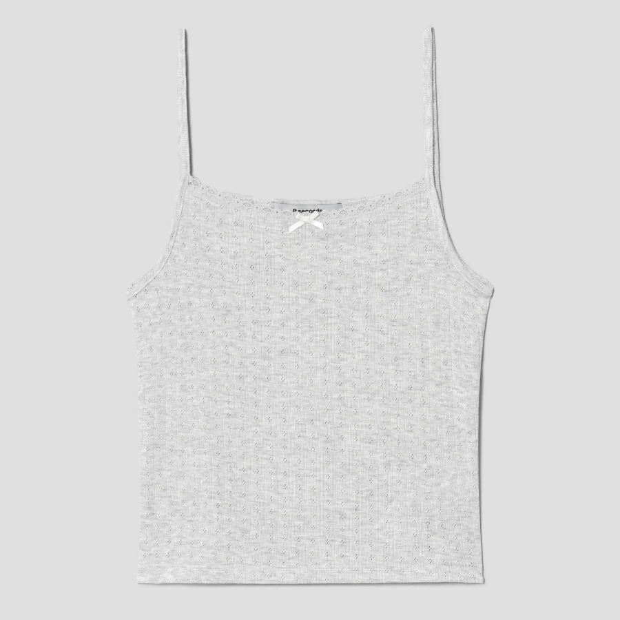 8 seconds Ribbon Pointelle Sleeveless Top – Grey