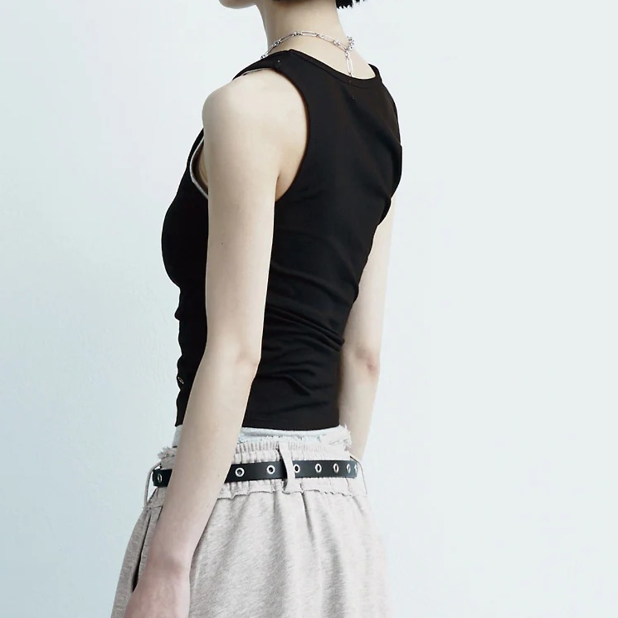 8 seconds Eyelet Point Sleeveless Top – Black