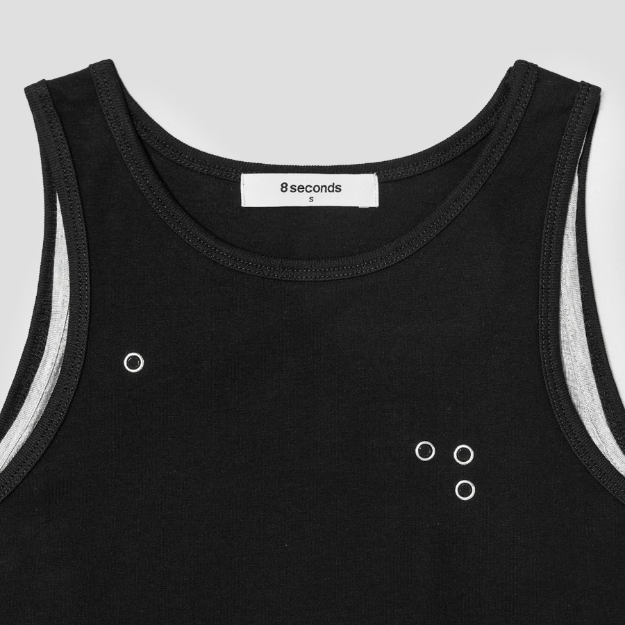 8 seconds Eyelet Point Sleeveless Top – Black