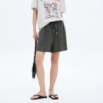8 seconds Linen Blend Banding Shorts — Khaki