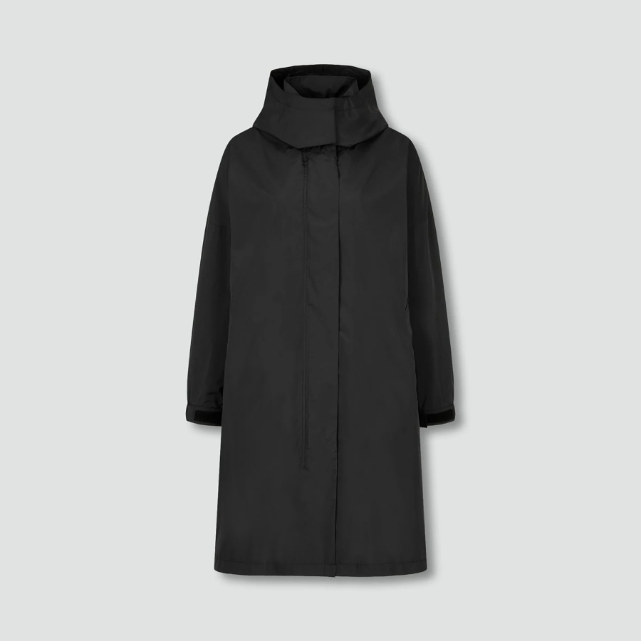 JAJU Loose Fit Hooded Rain Long Jumper – Black