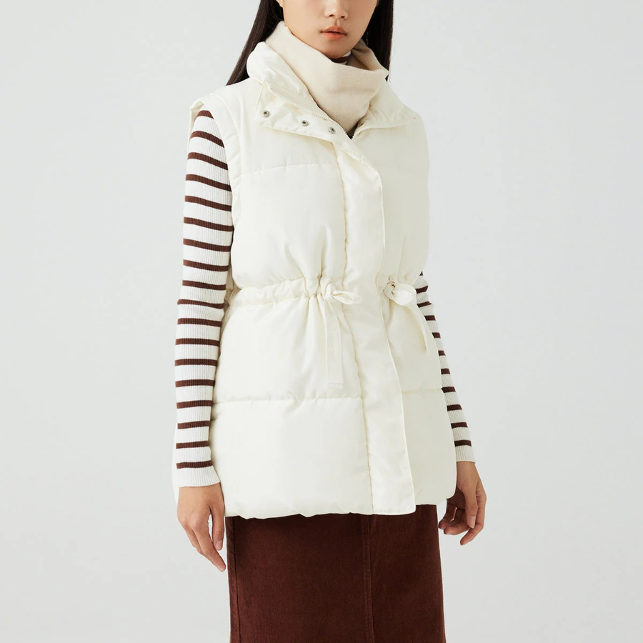JAJU Padded Waist Tie Vest – Ivory