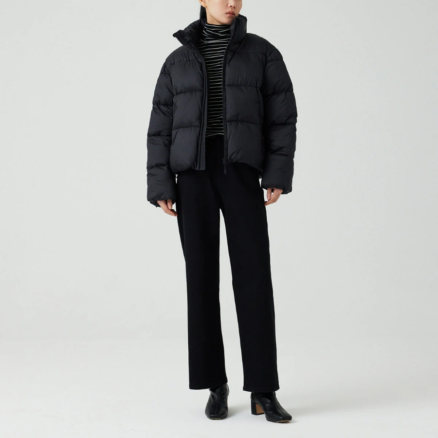 JAJU Loose-Fit Short Puffer Jumper – Black