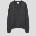 ami (Unisex) Red Adc Cardigan – Wool Viscose Canvas Heather Grey