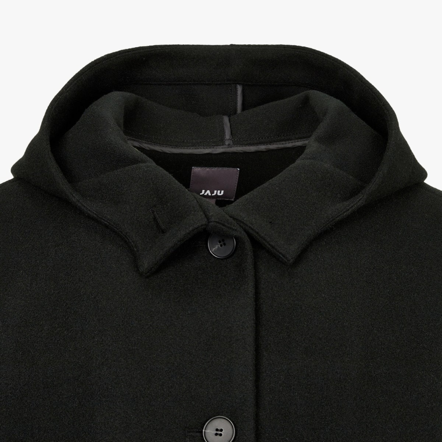 JAJU Loose Fit Hooded Coat – Black