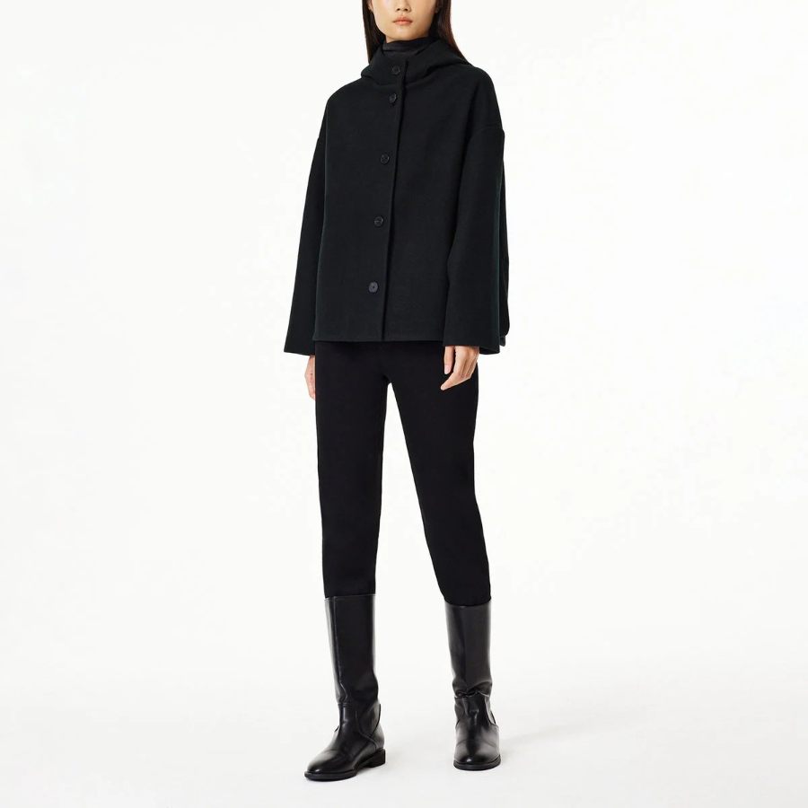 JAJU Loose Fit Hooded Coat – Black