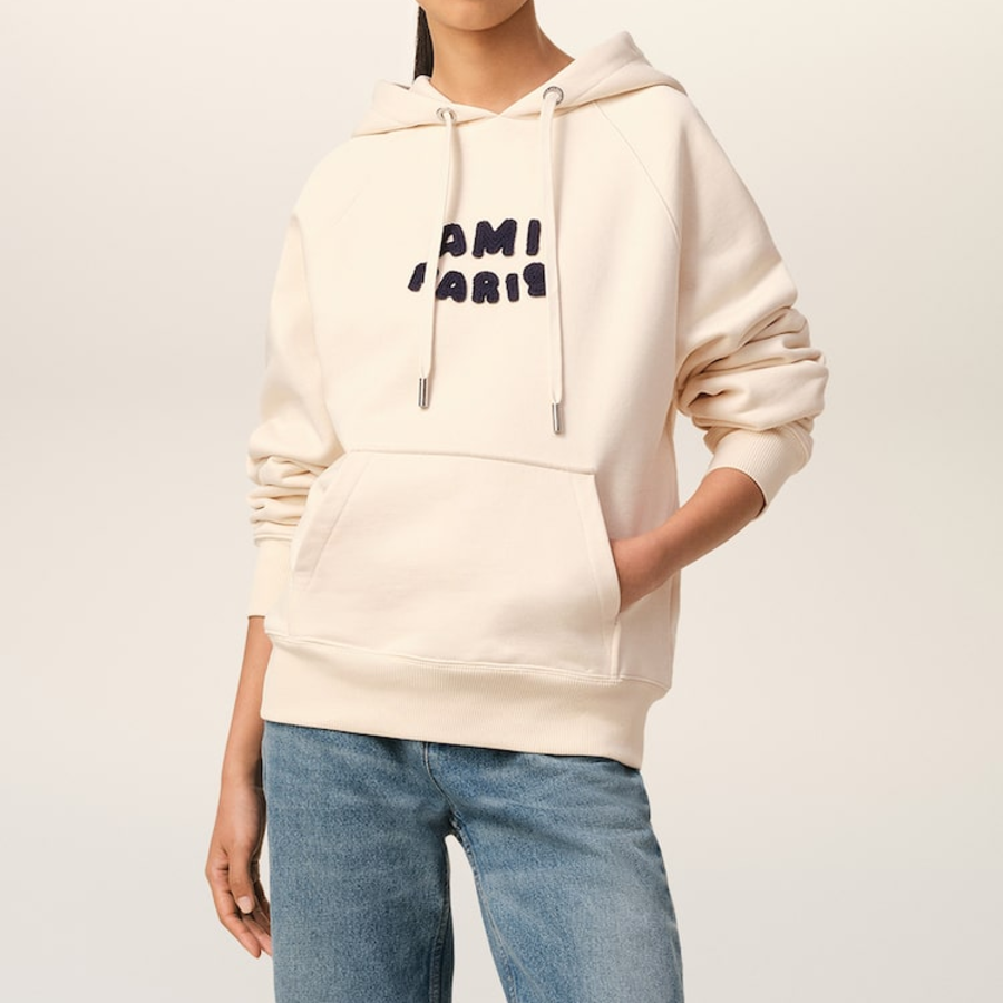 ami (Unisex) Ami Paris Croche Hoodie – White Cream