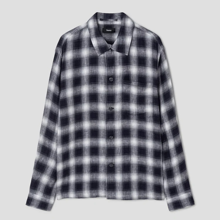 Theory Men Ombre Check Lt Shirt - Baltic Multi