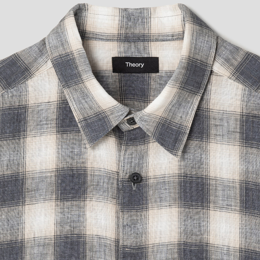 Theory Men Ombre Check Irving Shirt - Carbon Multi