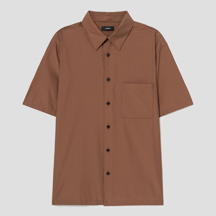 Theory Men Soft Lawn Noll Short Sleeve Shirt - Deep Tobacco
