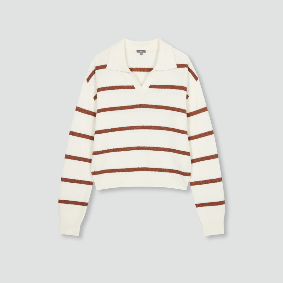 JAJU Stripe Collar Cardigan – Light Brown