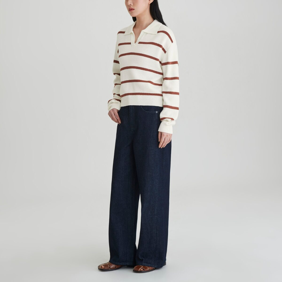 JAJU Stripe Collar Cardigan – Light Brown