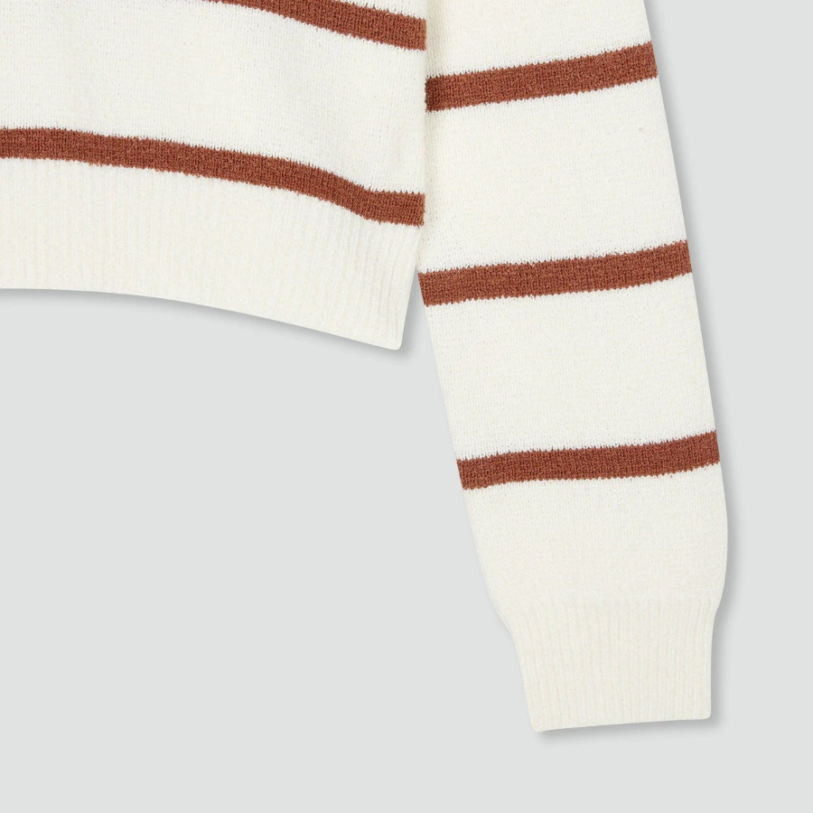JAJU Stripe Collar Cardigan – Light Brown