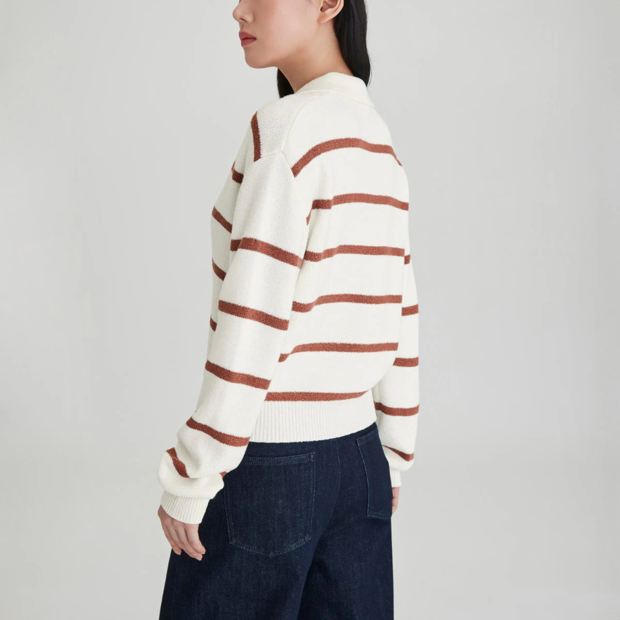 JAJU Stripe Collar Cardigan – Light Brown