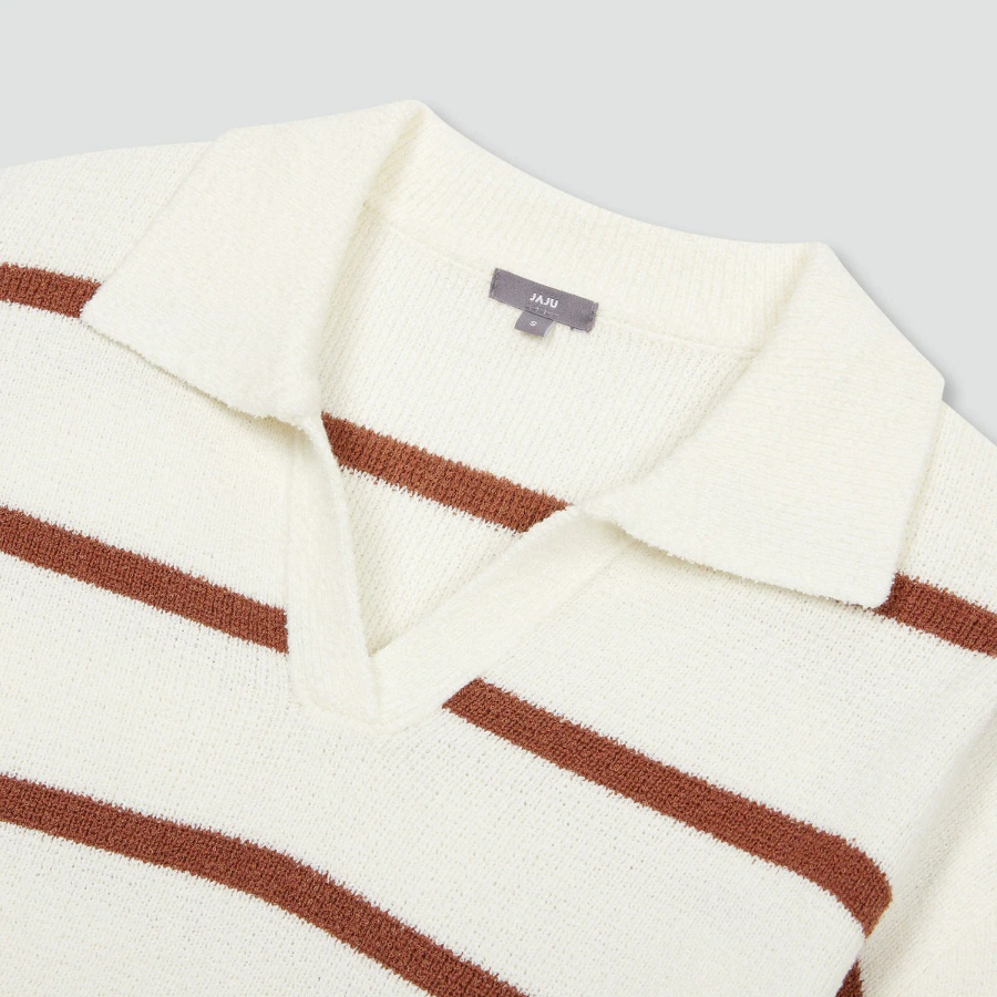 JAJU Stripe Collar Cardigan – Light Brown