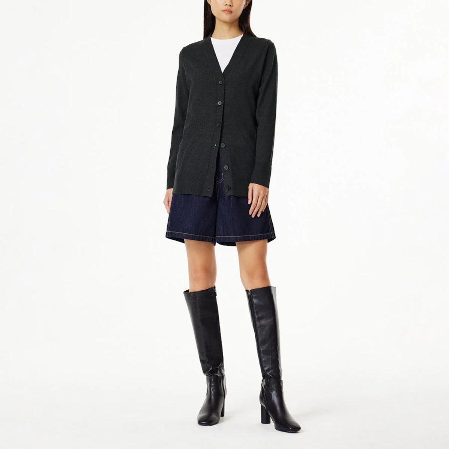 JAJU Soft V-Neck Half Cardigan – Charcoal