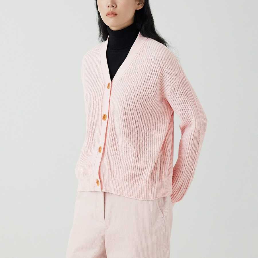 JAJU V-Neck Textured Cardigan – Pink