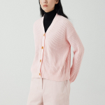 JAJU V-Neck Textured Cardigan – Pink