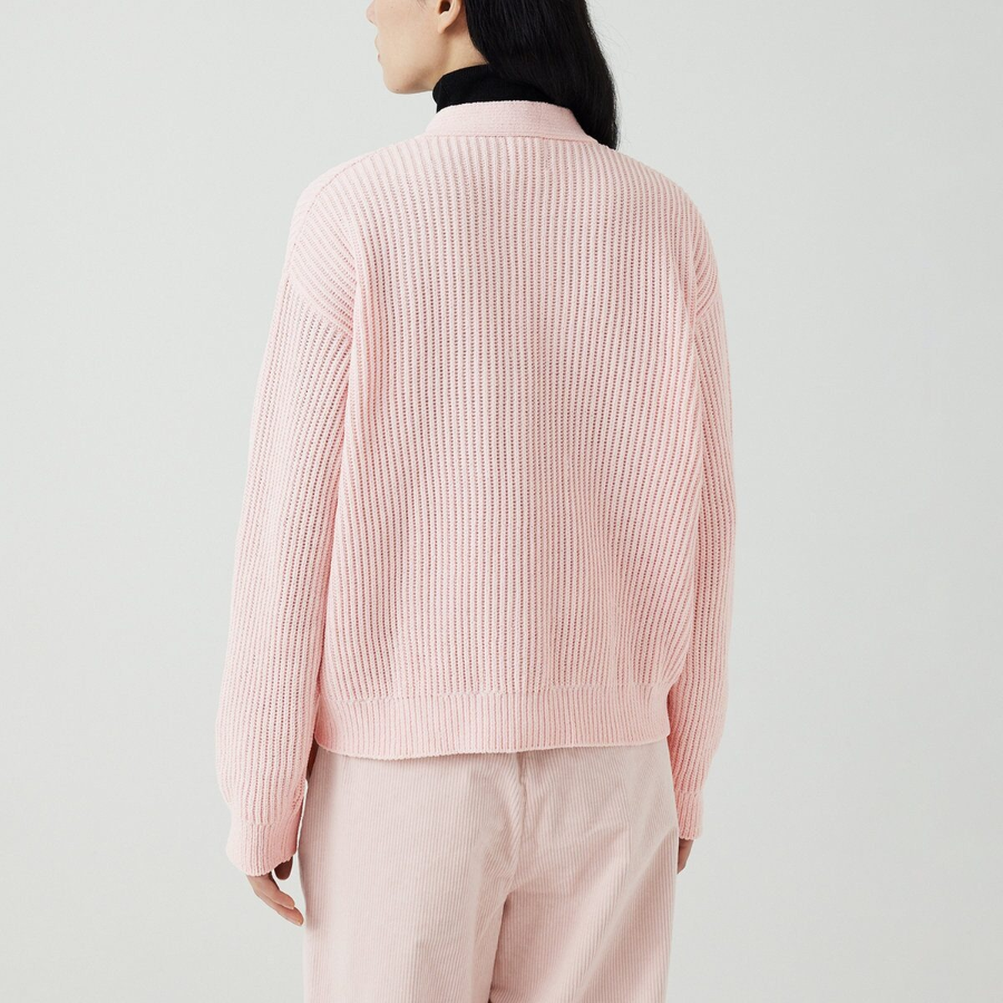 JAJU V-Neck Textured Cardigan – Pink