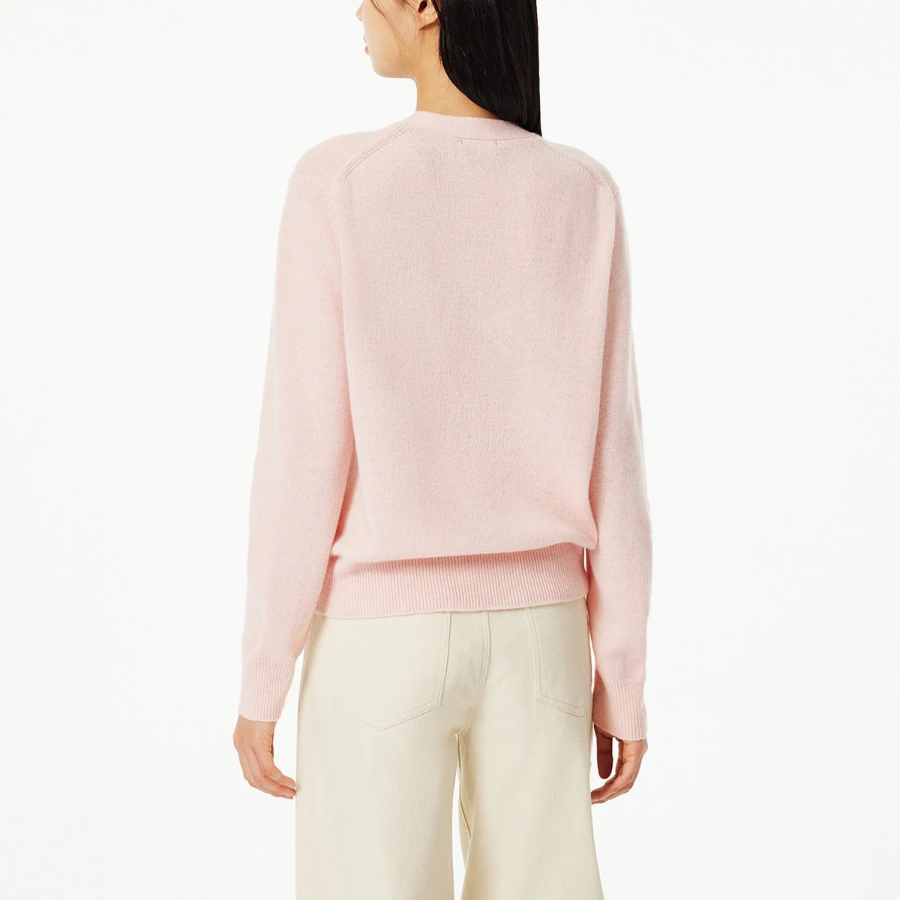 JAJU Merino Wool V-Neck Knit Cardigan – Pink