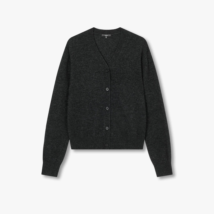JAJU Merino Wool V-Neck Knit Cardigan – Charcoal