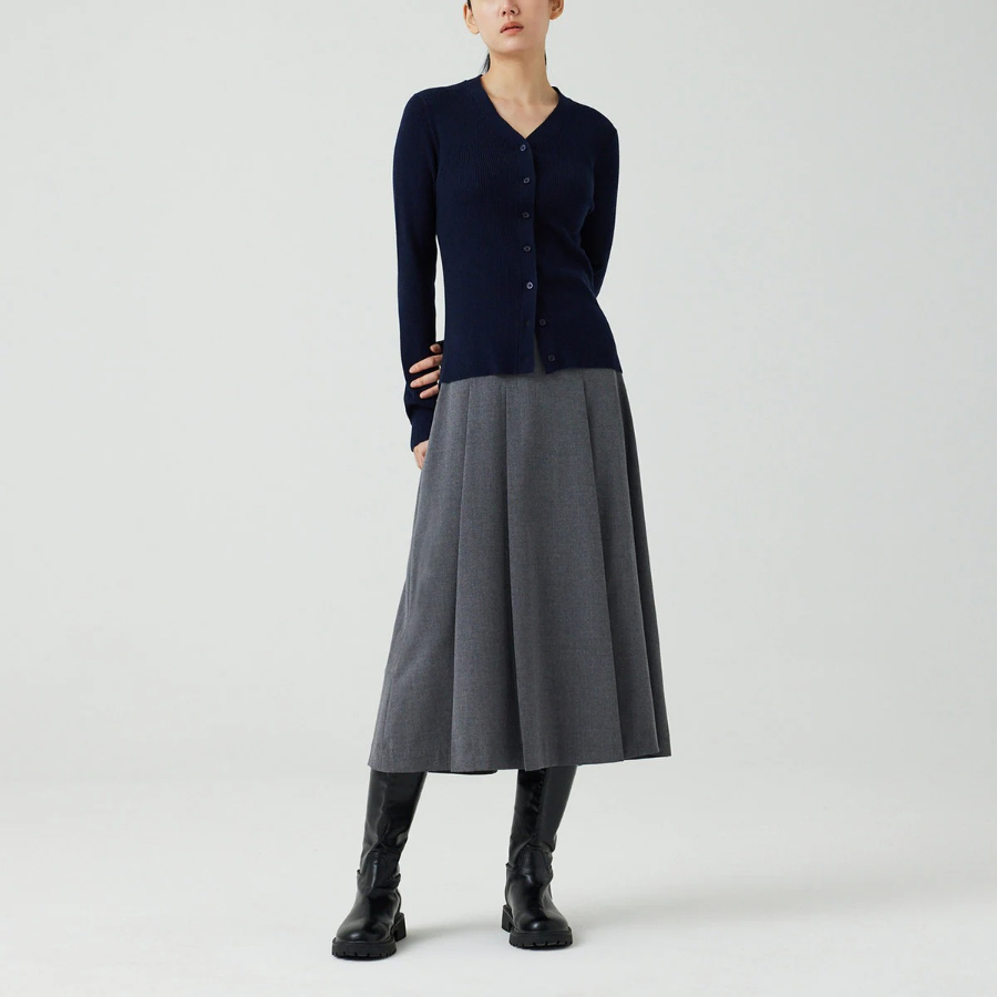 JAJU Rib V-Neck Knit Cardigan – Navy