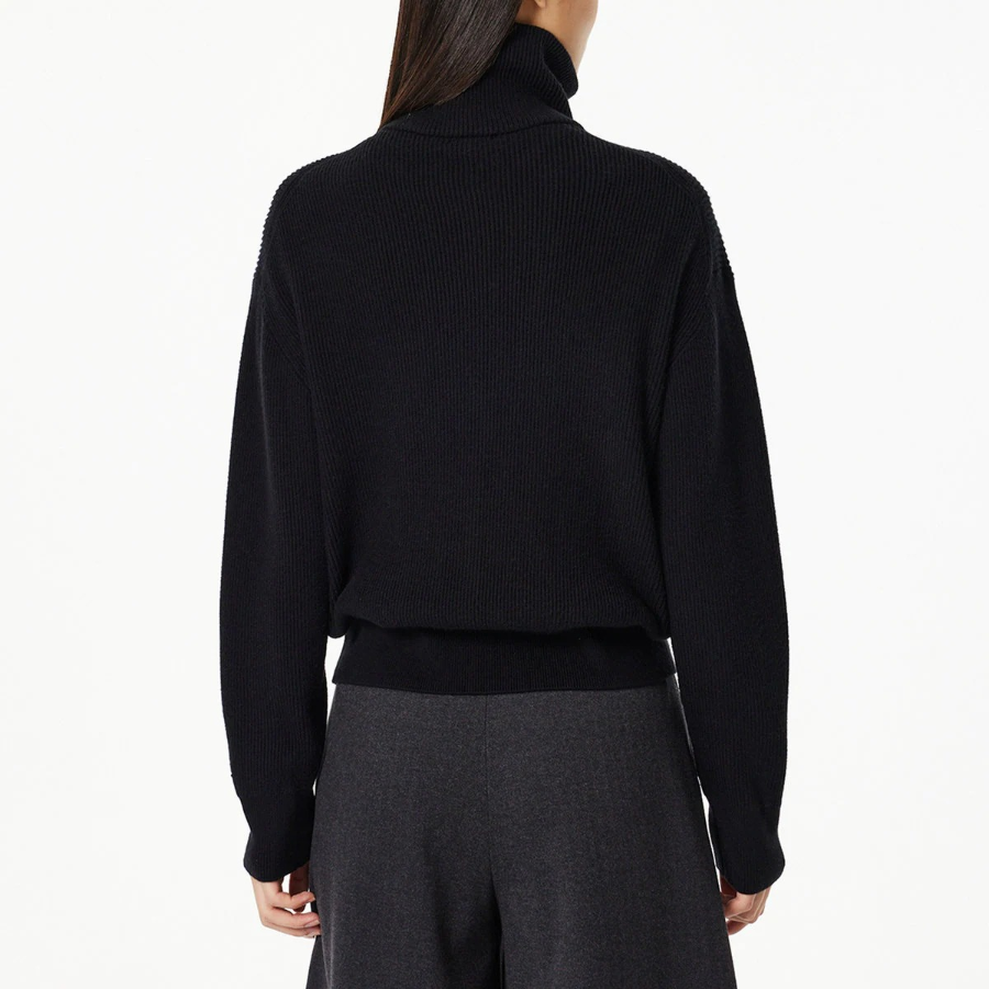 JAJU Zip-Up Knit Cardigan – Black