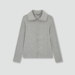 JAJU Hairy Ribbed Zip-Up Cardigan – Melange Grey