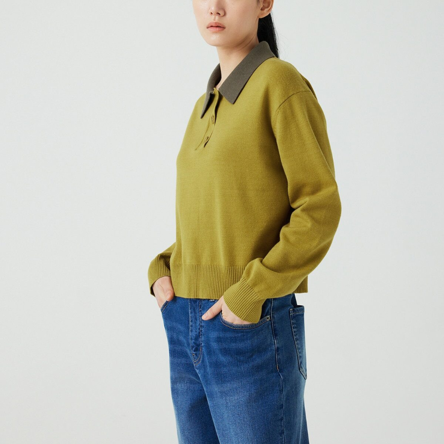 JAJU Contrast Collar Knit – Olive