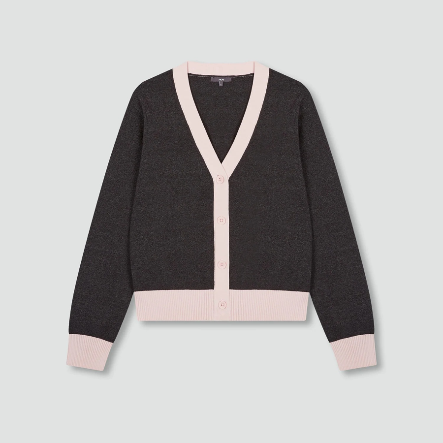JAJU Contrast Trim Knit Cardigan – Charcoal