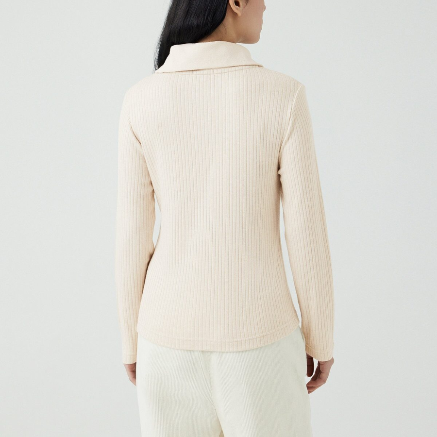 JAJU Hairy Ribbed Zip-Up Cardigan – Beige