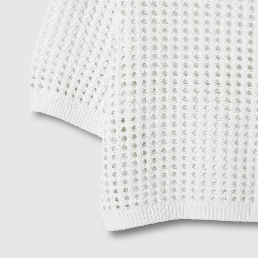 JAJU Crochet Short-Sleeve Knit – White