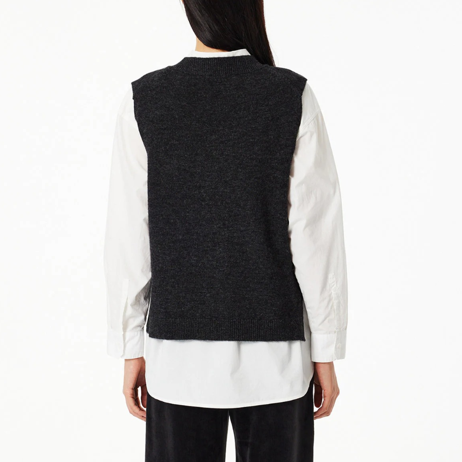 JAJU Merino Wool V-Neck Knit Vest – Charcoal