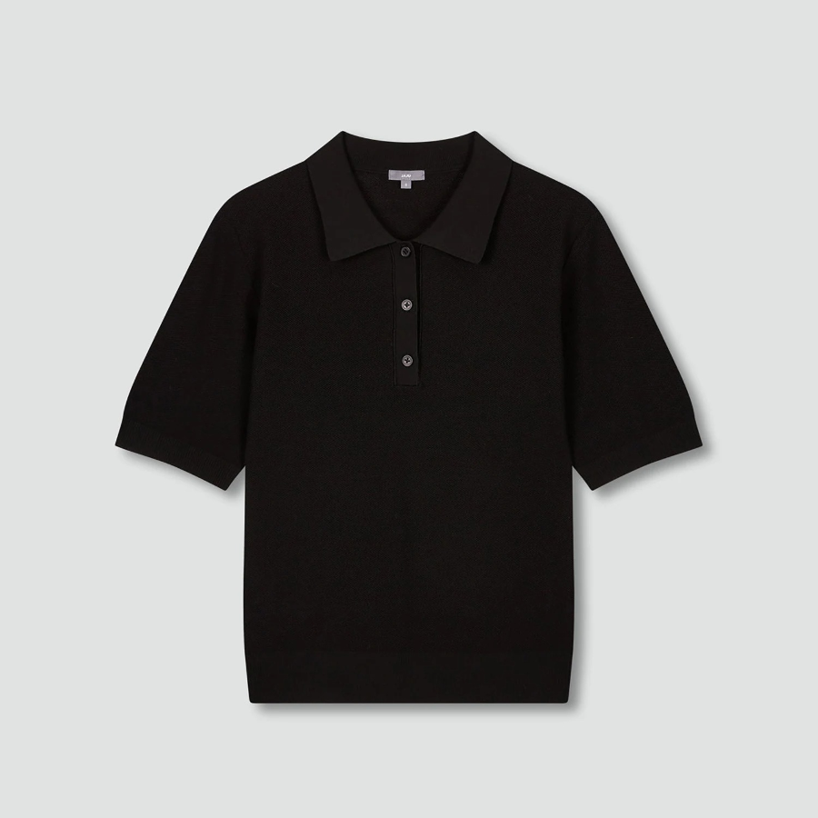 JAJU Strong Twisted Yarn Collar Short Sleeve Knit – Black