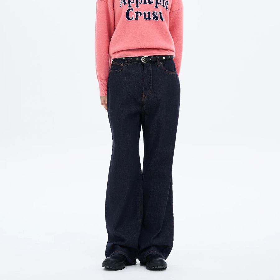 8 seconds High Waist Semi Wide Denim — Navy