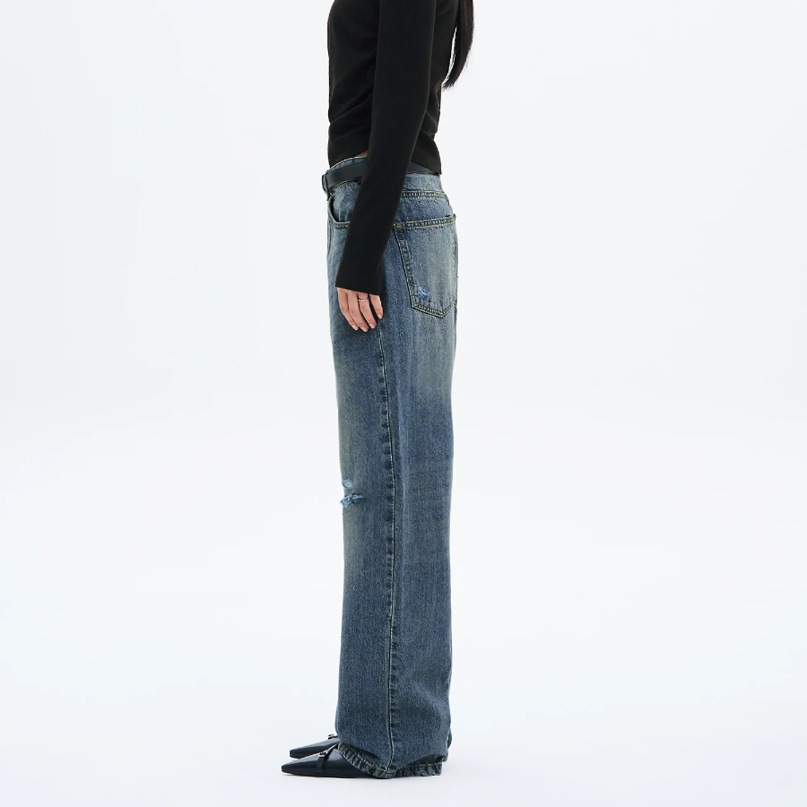 8 seconds Damaged Straight Denim - Blue