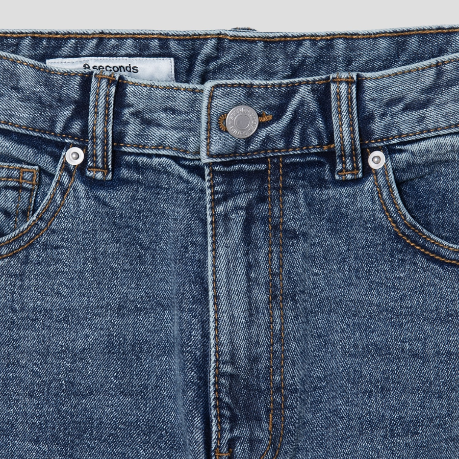 8 seconds Mid-Length Straight Denim Pants - Blue