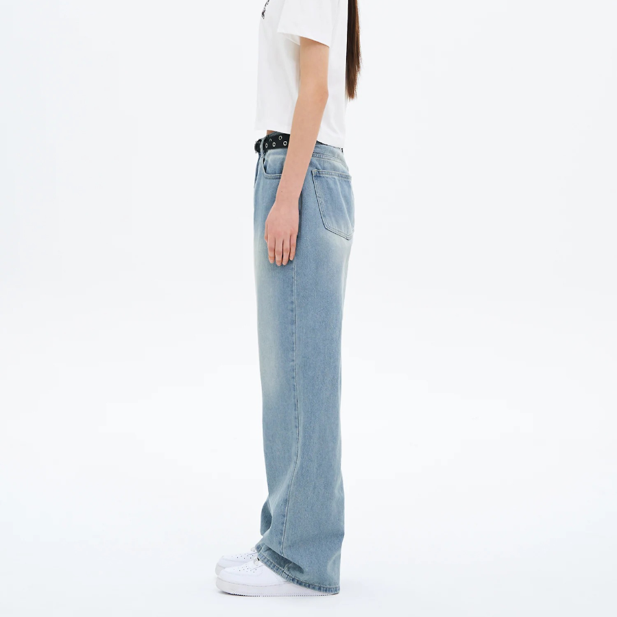 8 seconds Teen Washing Semi Wide Denim Pants - Sky Blue