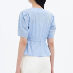 8 seconds Cotton Shirring Short Sleeve Shirt — Sky Blue