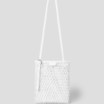 JUUN.J Mesh Leather Weaving Shoulder Bag – White