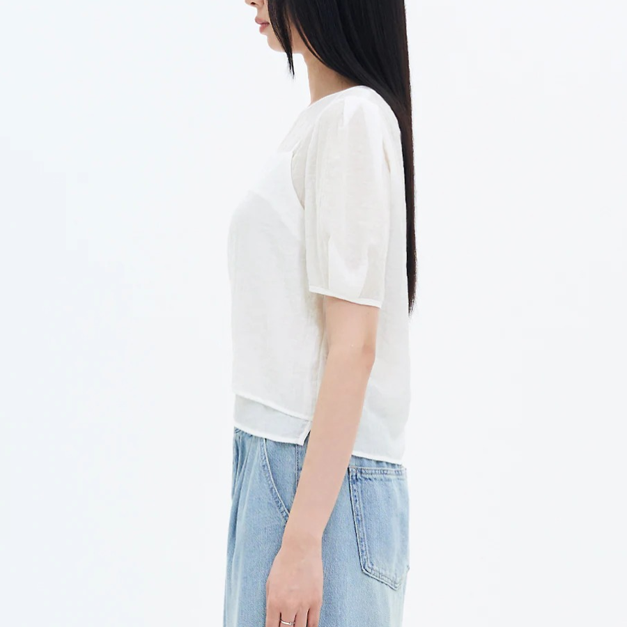 8 seconds Short-Sleeve Sheer Blouse — Ivory