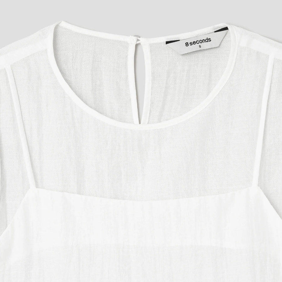 8 seconds Short-Sleeve Sheer Blouse — Ivory