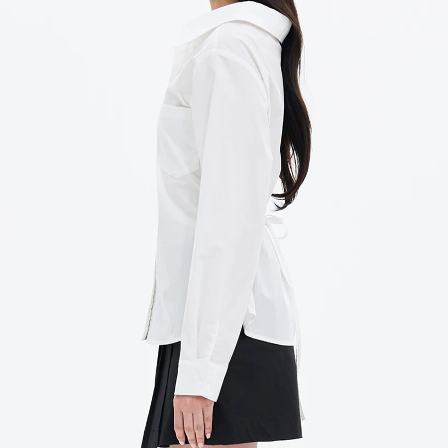 8 seconds Modified Collar Neck Back String Shirt — White