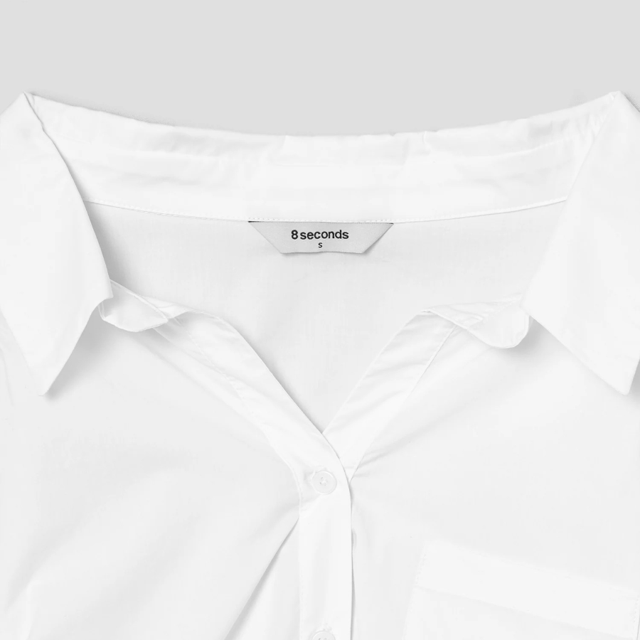 8 seconds Modified Collar Neck Back String Shirt — White