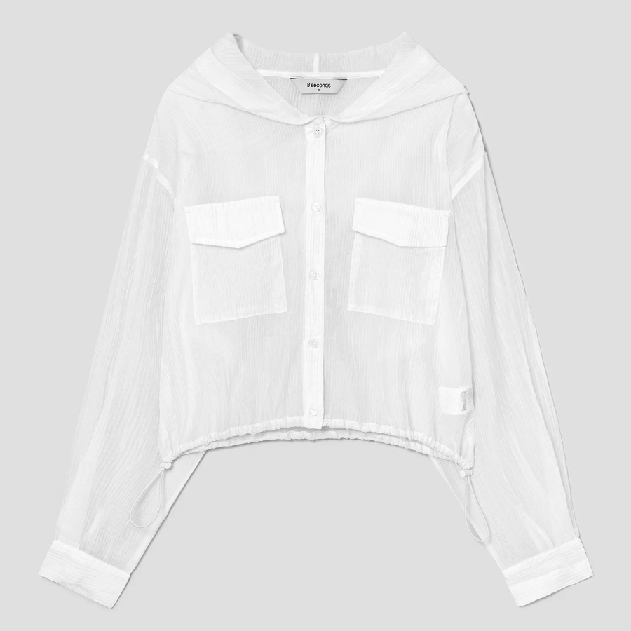 8 seconds Hood Long Sleeve Shirt — White